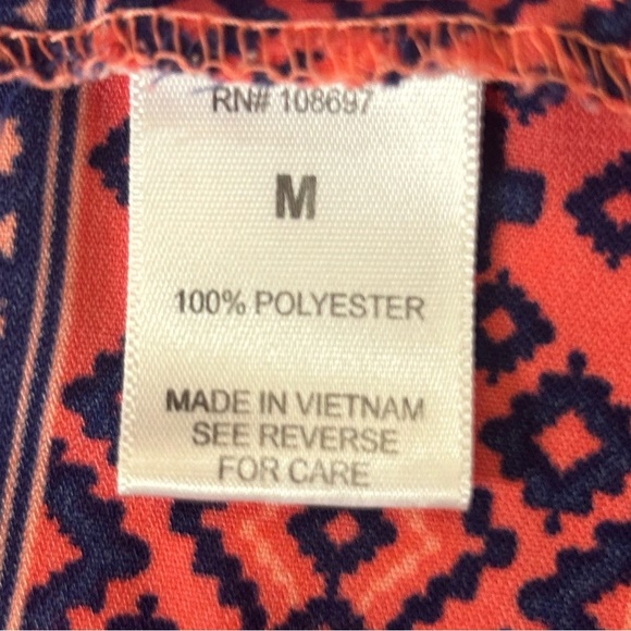 Sweet Rain Coral and Navy Patterned Sleeveless Fall Dress. Size Medium. - Picture 5 of 7